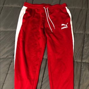 Red puma joggers